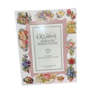 New CR Gibson Designer Photo Frame 4x6 Easel Back Floral Bird Vintage Made USA